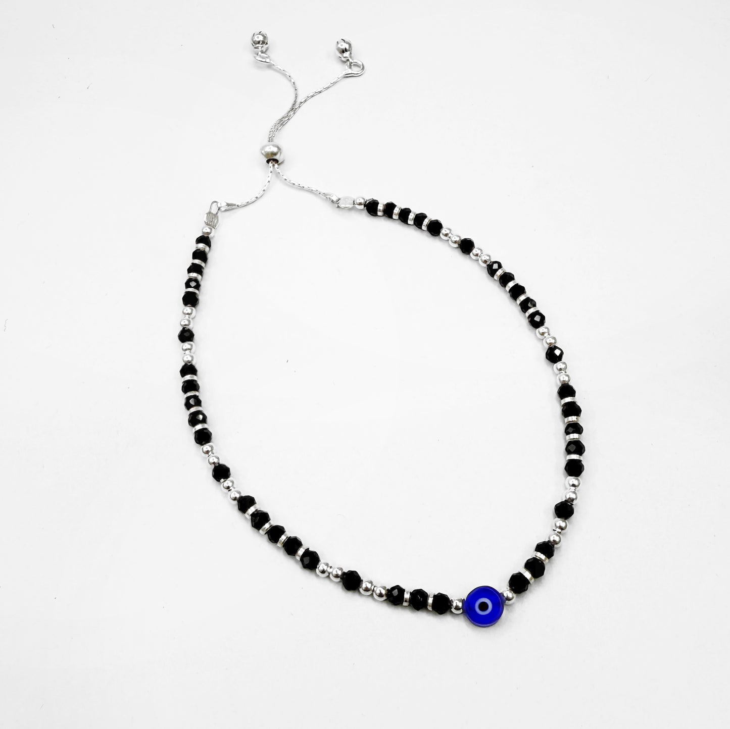Black Beaded Evil Eye Anklet