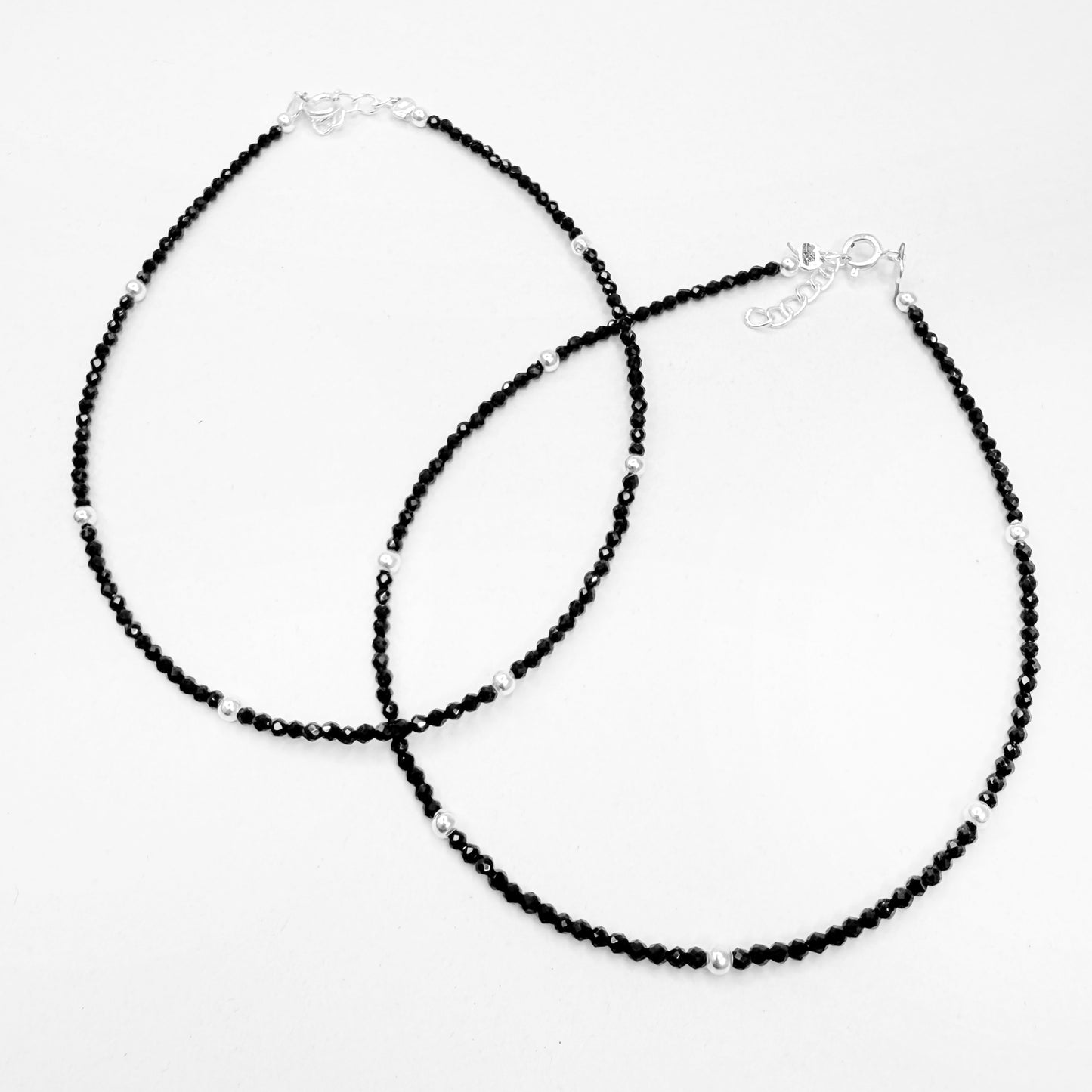 Black Bead Anklet with Silver Accents