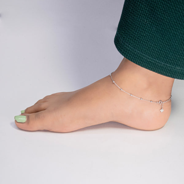 Pure Silver Beaded Chain Anklet