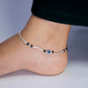 Pure Silver Evil Eye Anklet with Black Beads