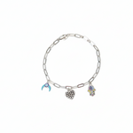 Silver Charm Link Bracelet with Hamsa, Crescent & Heart Charms