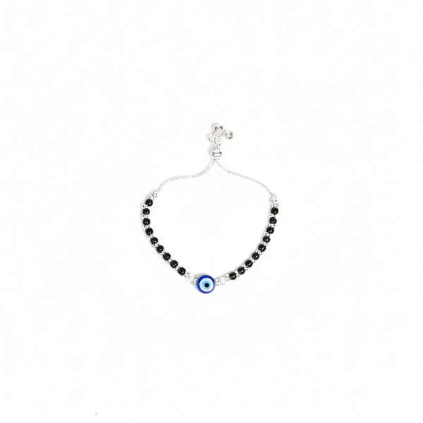 Kids Evil Eye Silver Beaded Anklet