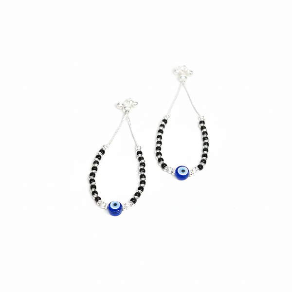 Kids Evil Eye Silver Beaded Anklet
