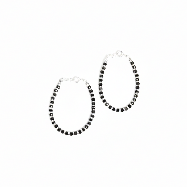 Kids Black Beaded Silver Anklet