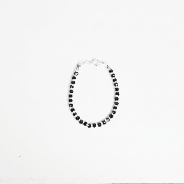 Kids Black Beaded Silver Anklet