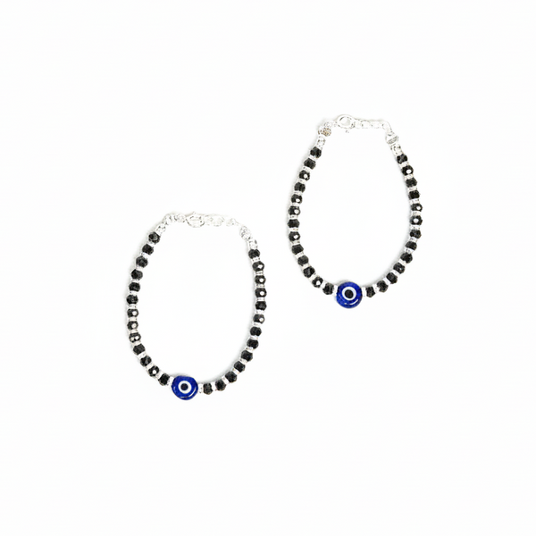 Evil Eye Kids Anklet – Black Beads Silver Finish Protective Anklet