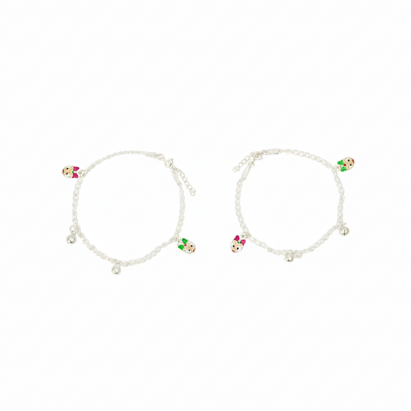 Cute Doll Charm 925 Silver Anklet for kids