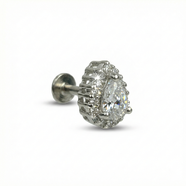 Radiant Pear Halo Silver Stud Earrings for Women