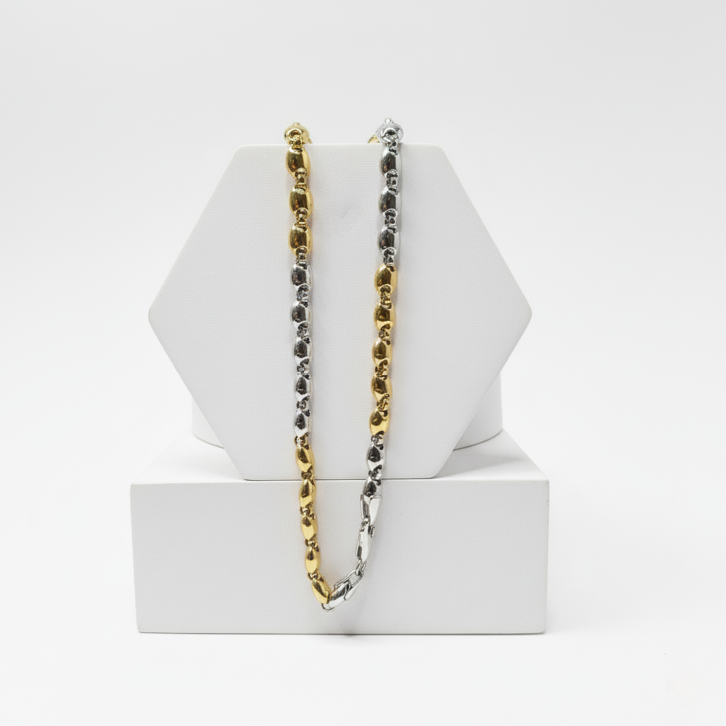 Two-Tone Gold & Silver Textured Link Chain Necklace