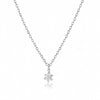 Silver necklace with a delicate flower pendant on a white background
