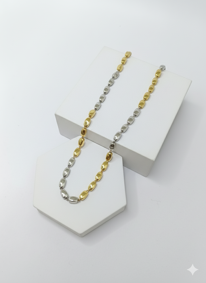 Two-Tone Gold & Silver Box Link Chain Necklace