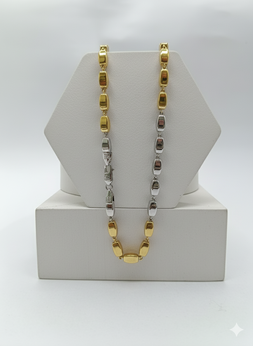 Two-Tone Gold & Silver Box Link Chain Necklace