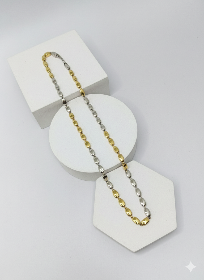 Two-Tone Gold & Silver Box Link Chain Necklace