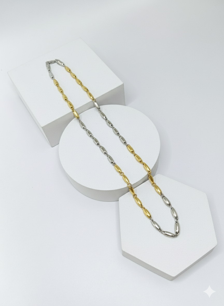 Two-Tone Oval Link Silver Chain Necklace