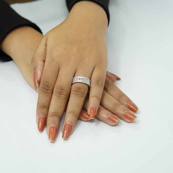 Elegant geometric silver band ring for women with crystal detailing