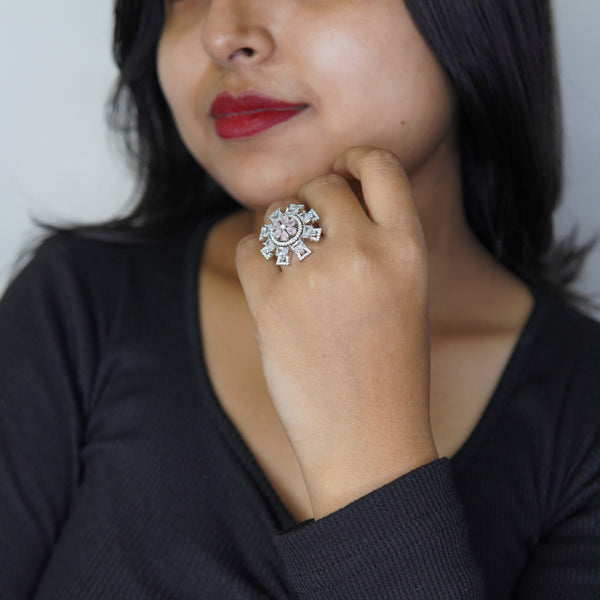 Royal Snowflake Diamond-Style Statement Ring