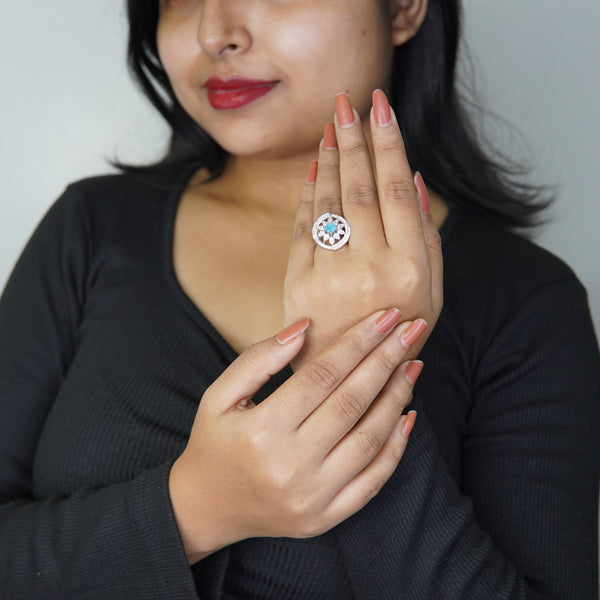 Luxury Blue Stone Floral Halo Ring