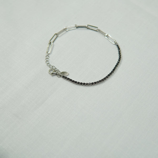 Dual Chain Silver & Black Stone Bracelet