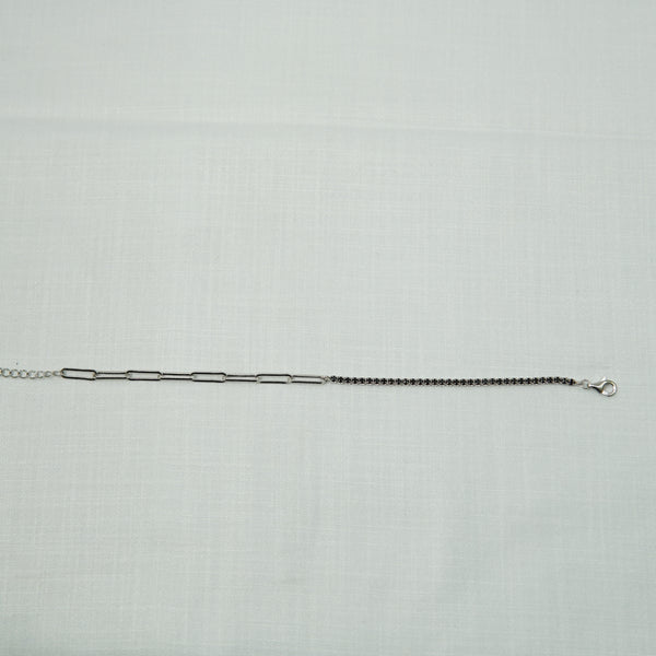 Dual Chain Silver & Black Stone Bracelet