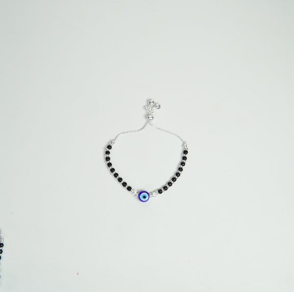 Baby Silver Evil Eye Black Bead Nazariya Anklet