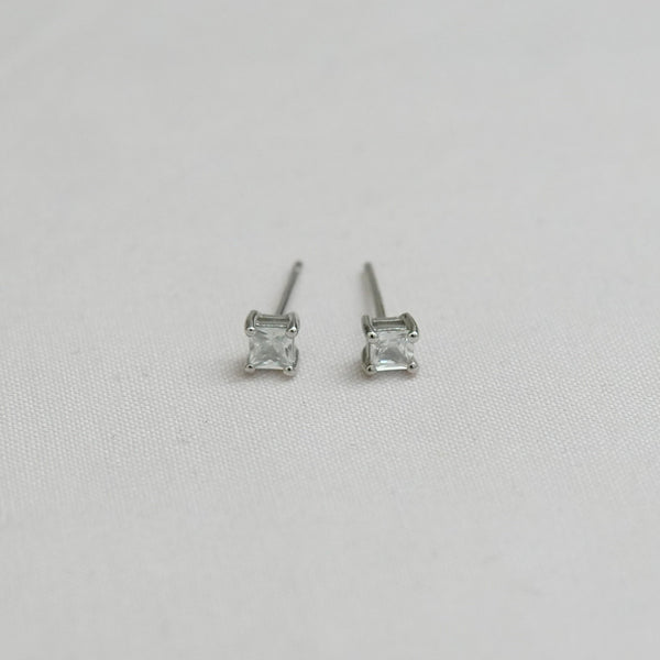 Silver Princess-Cut Stud Earrings
