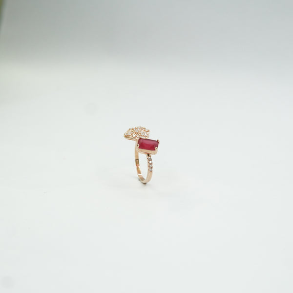Elegant ruby red gemstone open ring in rose gold finish for women