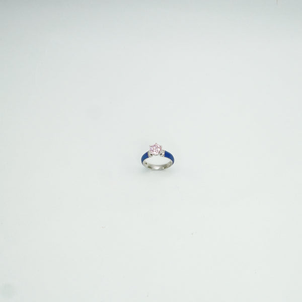 Romantic heart crystal ring with shiny blue enamel design