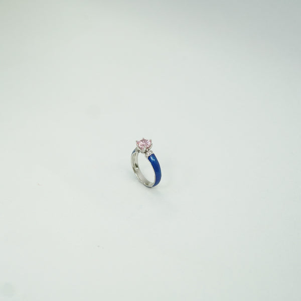 Royal blue band ring with pink heart-shaped crystal centerpiece for women