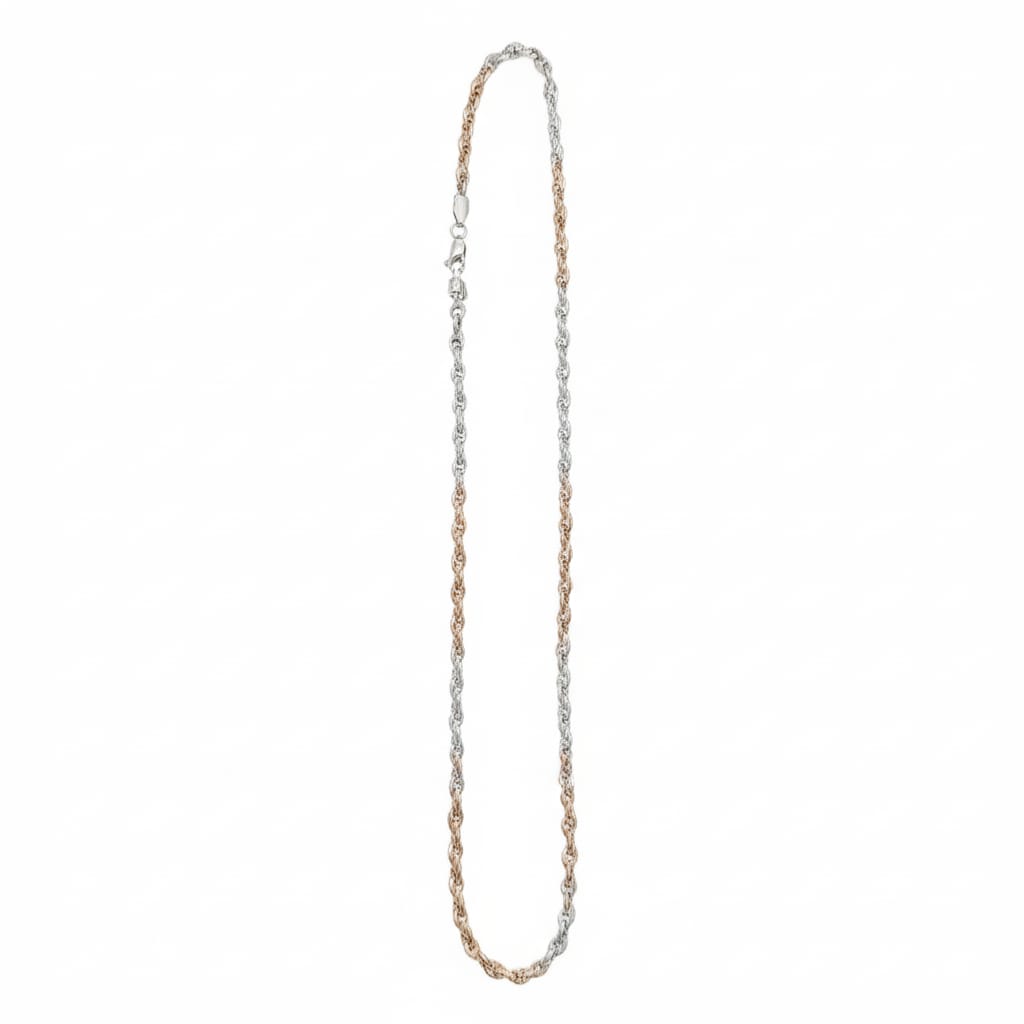 Two-Tone Silver & Rose Gold Round Link Chain Necklace