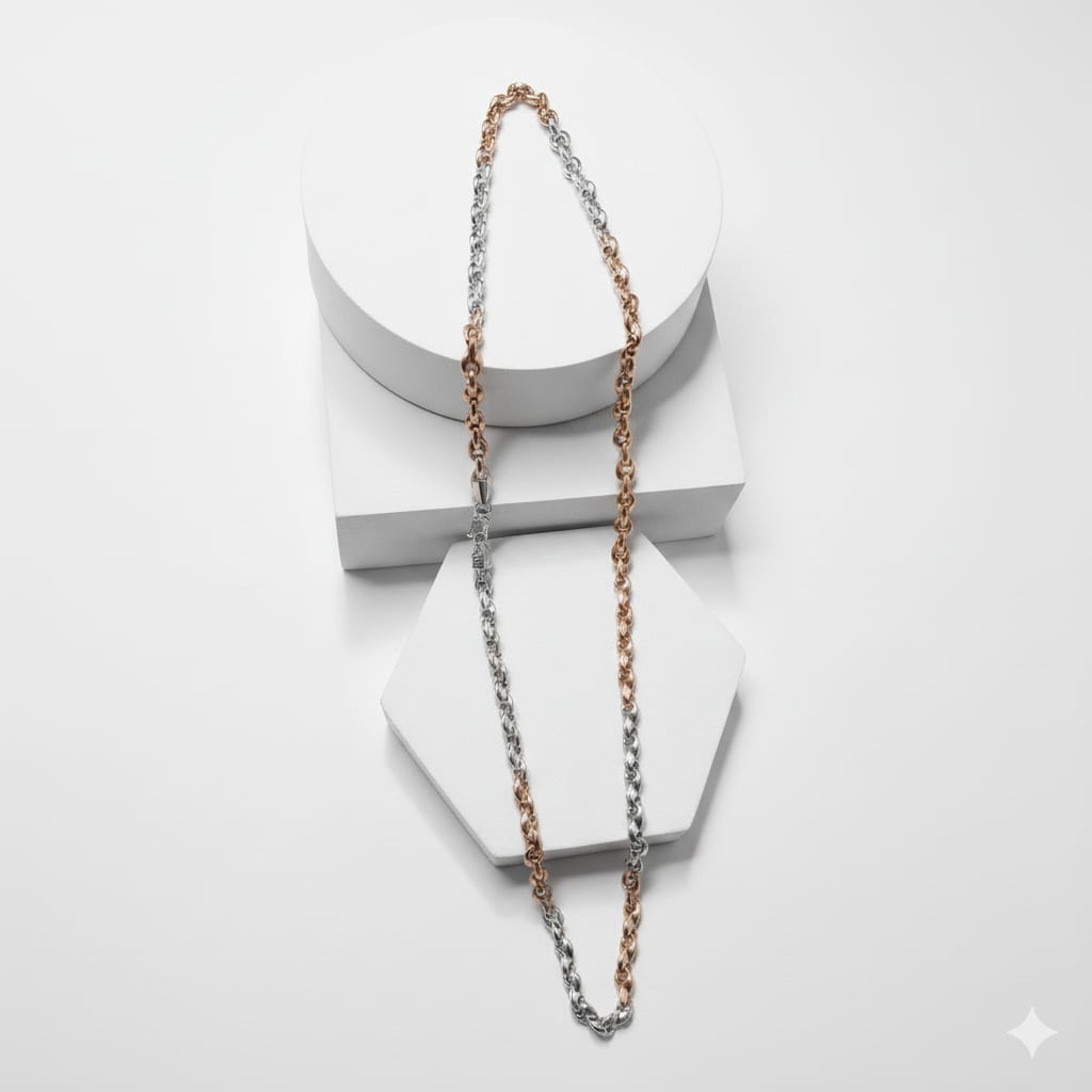 Two-Tone Silver & Rose Gold Round Link Chain Necklace