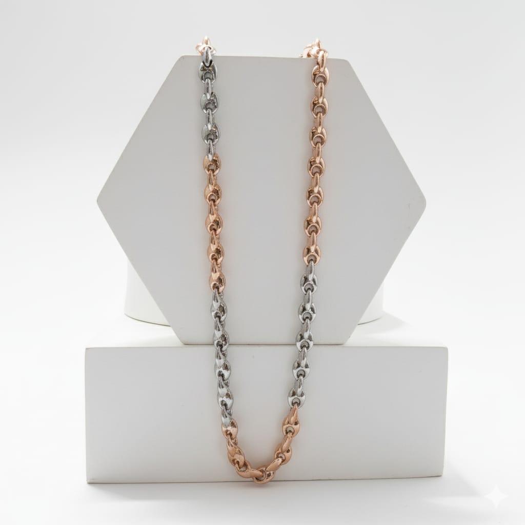Two-Tone Silver & Rose Gold Round Link Chain Necklace