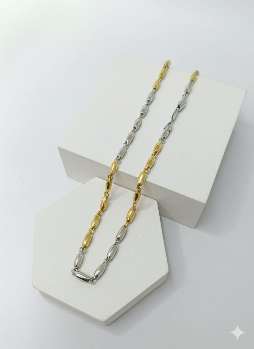 Two-Tone Oval Link Silver Chain Necklace