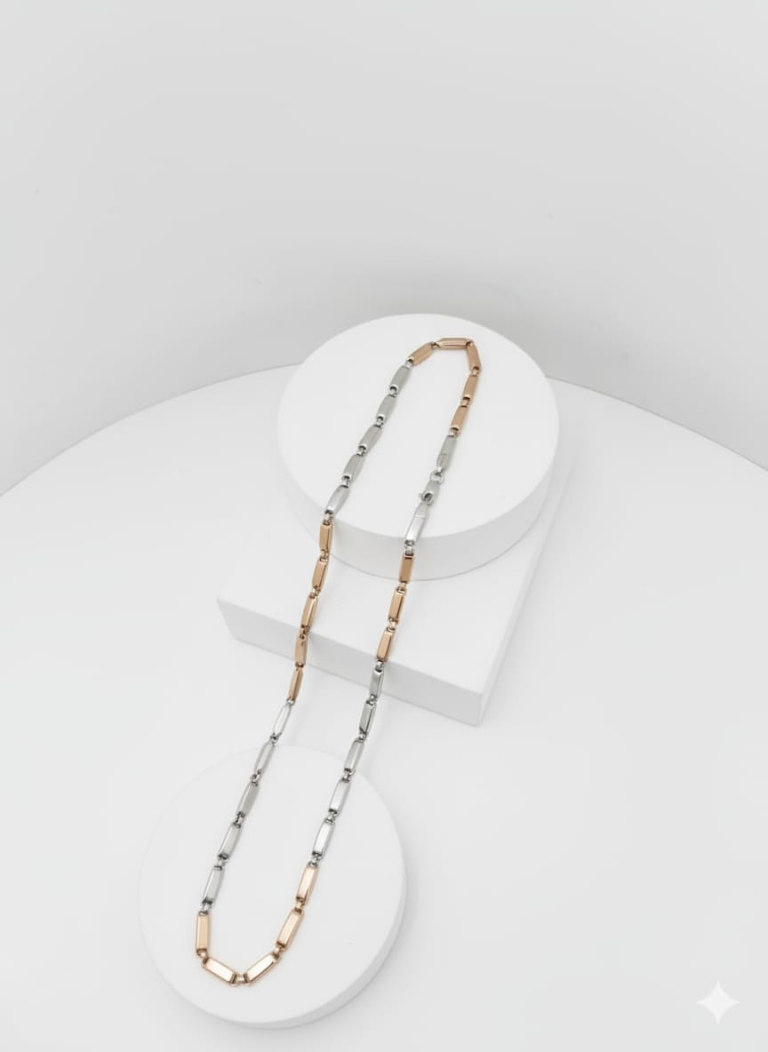 Two-Tone Rose Gold & Silver Rectangular Link Chain Necklace