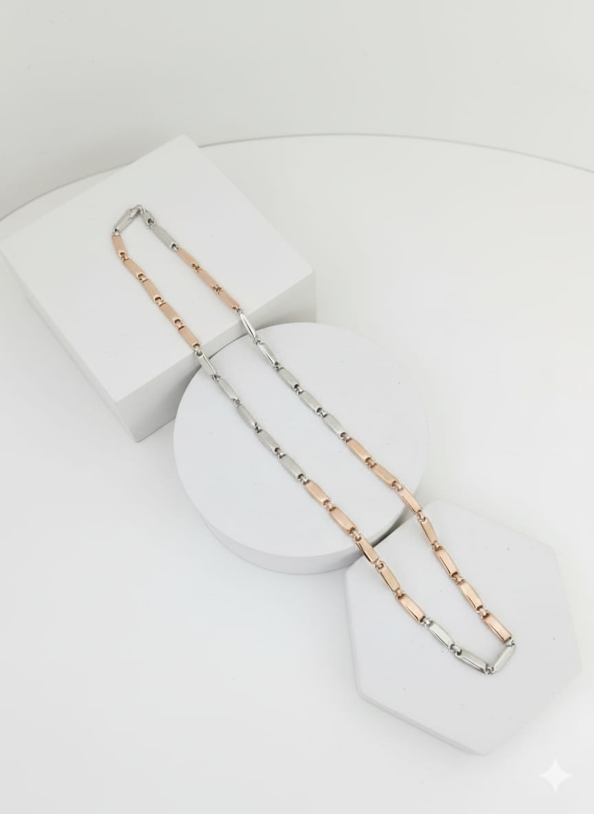 Two-Tone Rose Gold & Silver Rectangular Link Chain Necklace