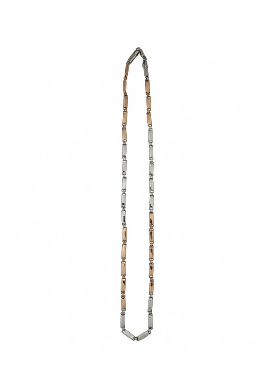 Two-Tone Rose Gold & Silver Rectangular Link Chain Necklace