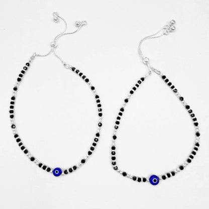 Black Beaded Evil Eye Anklet