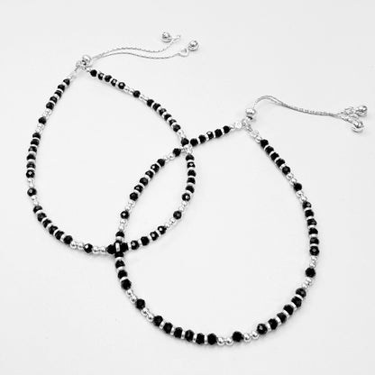Black Beaded Silver Anklet