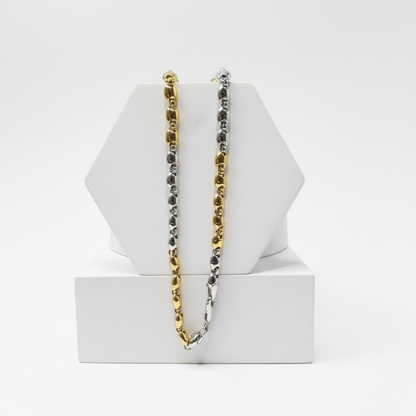 Two-Tone Gold & Silver Textured Link Chain Necklace