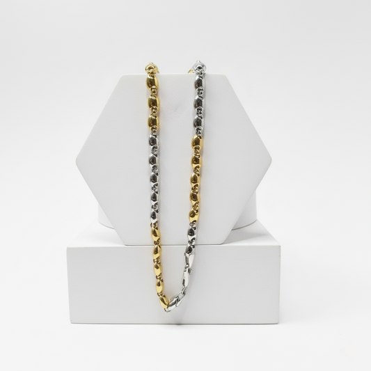 Two-Tone Gold & Silver Textured Link Chain Necklace