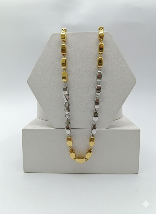 Two-Tone Gold & Silver Box Link Chain Necklace