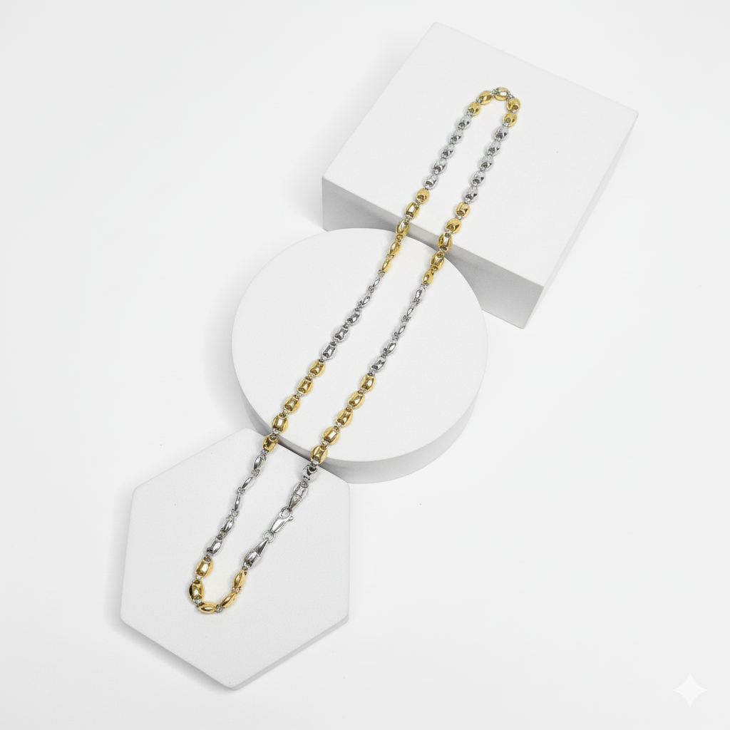 Two-Tone Gold & Silver Textured Link Chain Necklace