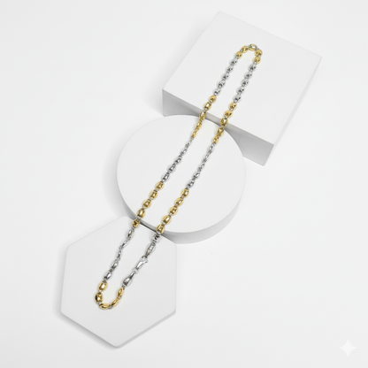 Two-Tone Gold & Silver Textured Link Chain Necklace