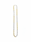Two-tone gold and silver necklace on a white background