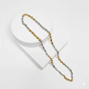Two-Tone Gold & Silver Textured Link Chain Necklace