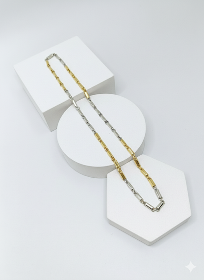 Two-Tone Rectangular Link Chain Necklace