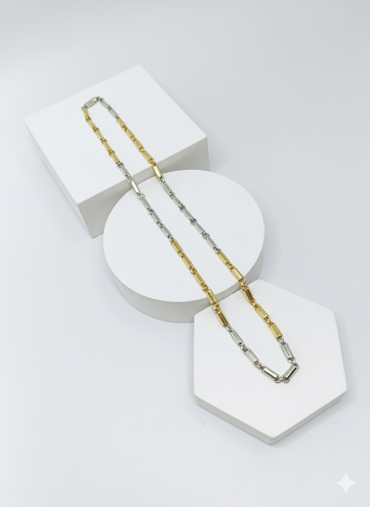 Two-Tone Rectangular Link Chain Necklace