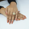 Designer cocktail ring for women with radiant yellow crystal and side stones