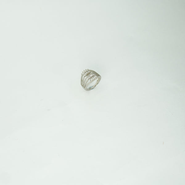 Elegant multi-layer crystal statement ring for women in silver finish