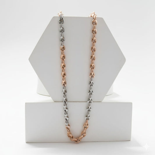 Two-Tone Silver & Rose Gold Round Link Chain Necklace