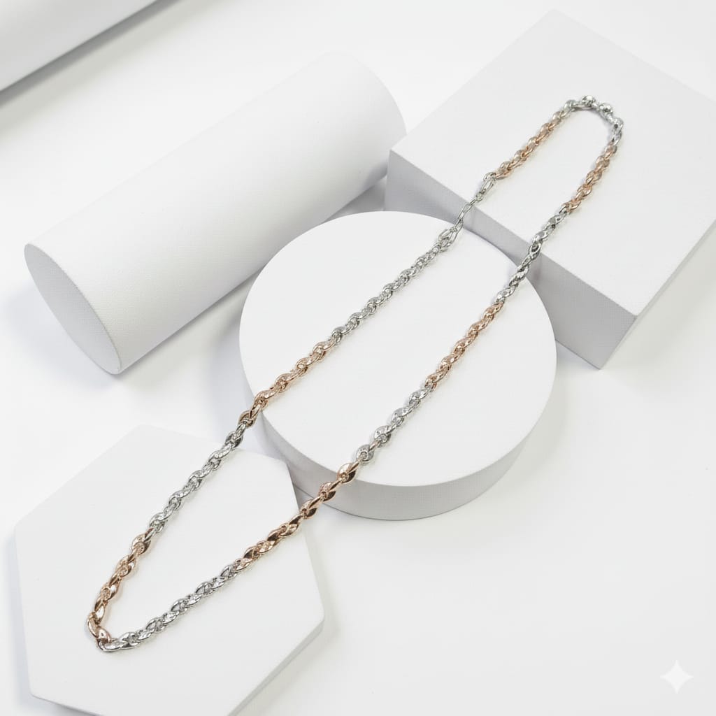 Two-Tone Silver & Rose Gold Round Link Chain Necklace